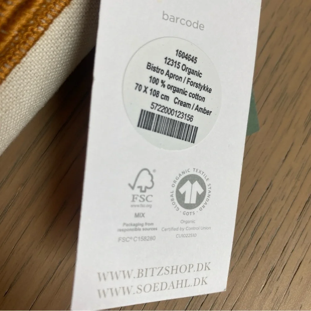 Organic by Bitz & Södahl Bistro Apron Organic Cotton Cream Scandinavian